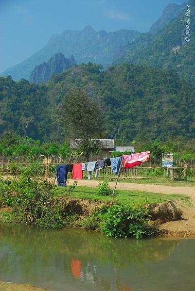 Laundry and pond.jpg - Near Vang Vieng